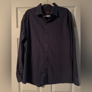 Van Heusen Dark Blue Checkered Button Down Shirt